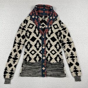 BKE Sweater Womens XS Cream Button Cardigan Southwestern Aztec Colorful Cozy Top
